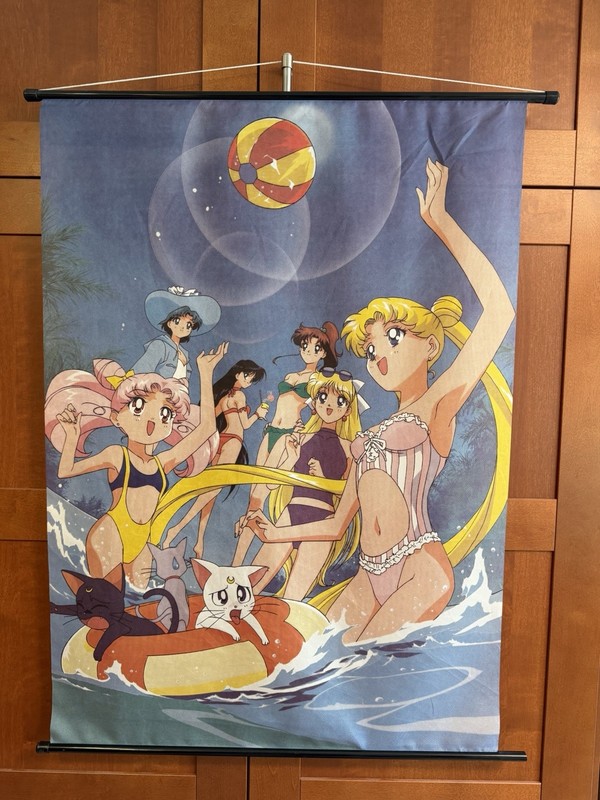 VINTAGE 90s Sailor Moon Fabric WALL SCROLL POSTER ANIME-Rare Swimsuit 48x33