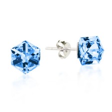 Blue Crystal Prism Cube .925 Silver Post Earrings