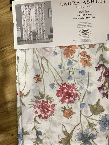 NEU MIT ETIKETT LAURA ASHLEY BLUMEN WILD MEADOW FENSTER PANEL PAAR 2 VORHÄNGE 38” 84” - Bild 2 von 3
