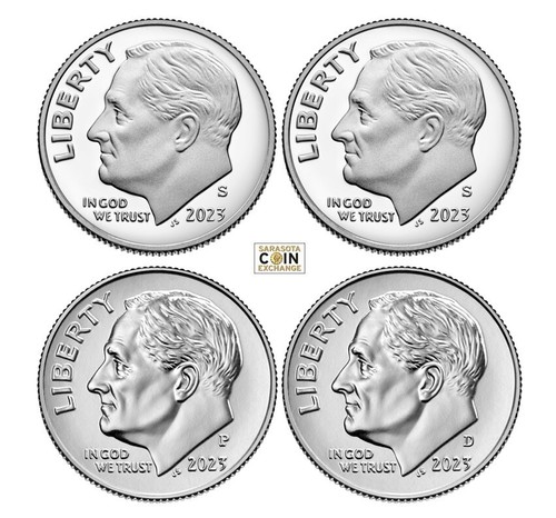 Moneda de diez centavos de plata Roosevelt 2023 S,S,P,D Proof 99,99 % prueba los 4 - Imagen 1 de 4