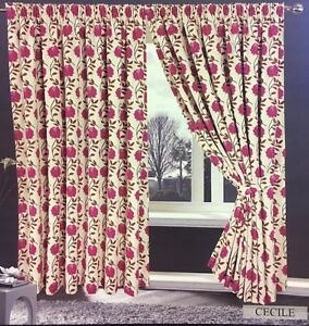 Jacquard Cerise Pink Cream 66 X 54 Ready Made Lined Pencil Pleat Image Is Loading Jacquard Cerise Pink Cream 66 X 54 Ready