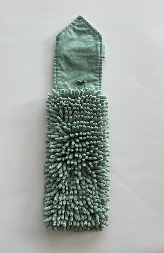 Norwex Chenille Hand Towel Solid Teal Seafoam Green BacLock Bath
