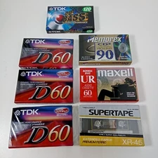 Lot of 7 Sealed Blank Cassette Tapes TDK D60 Maxell UR60 Memorex 90 Realistic