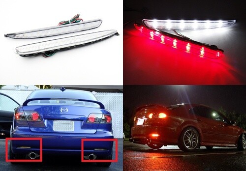 2x Bumper Reflector LED Reverse Brake Light Clear For 02+ Mazda6 Atenza Mazda 6