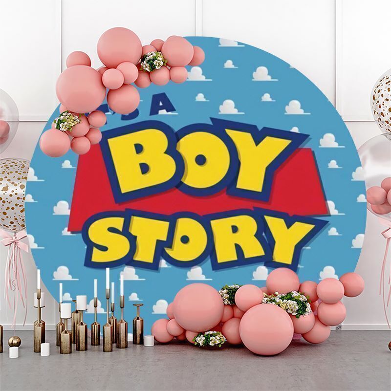 Round It's a Boy Story Baby Shower Backdrop Birthday Photo