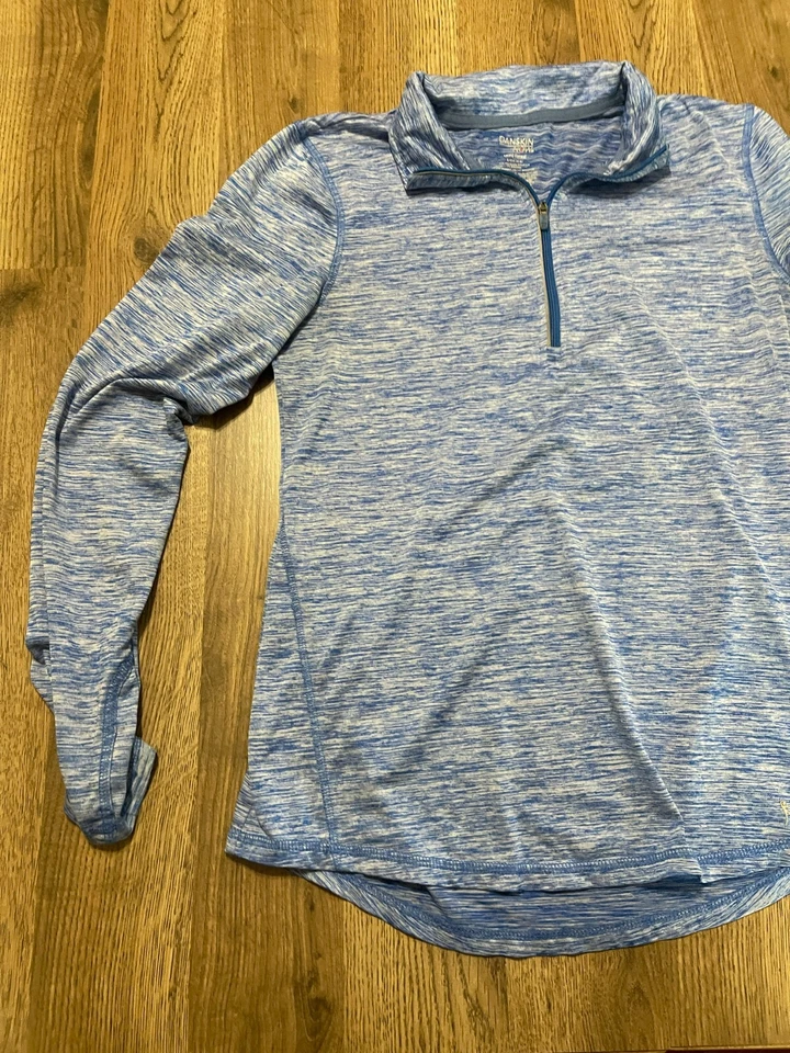 Camisa Danskin Now, Mujer Talla Pequeña, Azul, 1/4 Cremallera, Semi-Ajustada, Manga Larga Foto 3 de 4