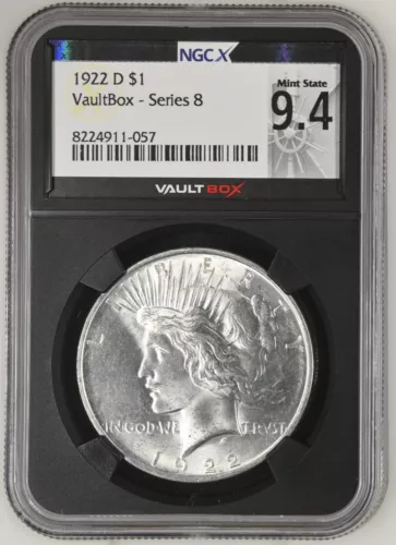 1922-D $1 Peace Silver Dollar - NGC MS64 OR NGCX 9.4 - Vaultbox