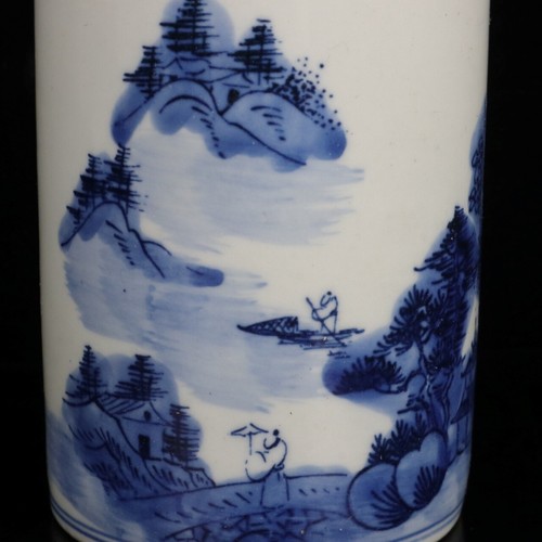 3.9" Collect Chinese Blue White Porcelain Mountain Water Scenery Brush Pot - Picture 3 of 9
