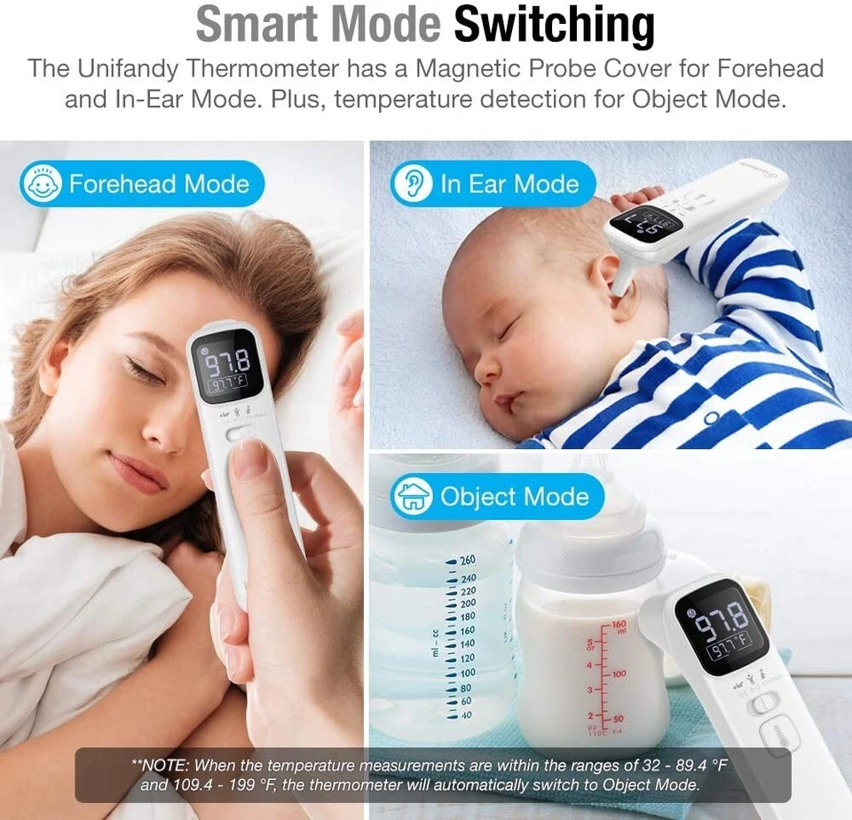 Termómetro infrarrojo inteligente Unifady para frente, intrauditivo, adulto, bebé y niños Foto 4 de 4