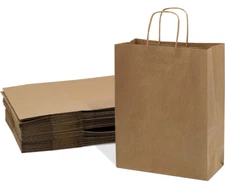 Brown Gift Bags w/Handles - 25 Pack - 13" x 10" x 5"