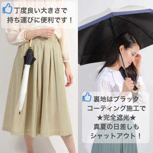 Parasol-cum-Umbrella Bamboo HandleUV Block Cut Piece White x Navy 60cm - Picture 19 of 24