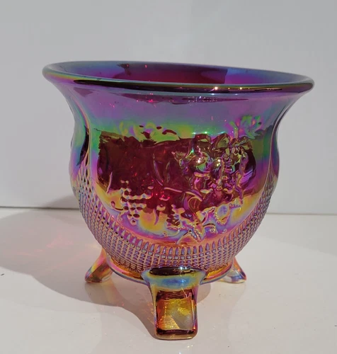 Fenton For Levay Ruby Red Carnival Fine Cut & Grapes Rose Bowl LIMITED