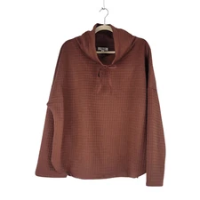 Max Studio Top XL Funnel Neck Waffle Knit Drawstring Pullover Chestnut NWT $128
