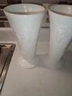 Pair Of Large Vintage Milk Glass Vases Grape Pattern 10 In Tall