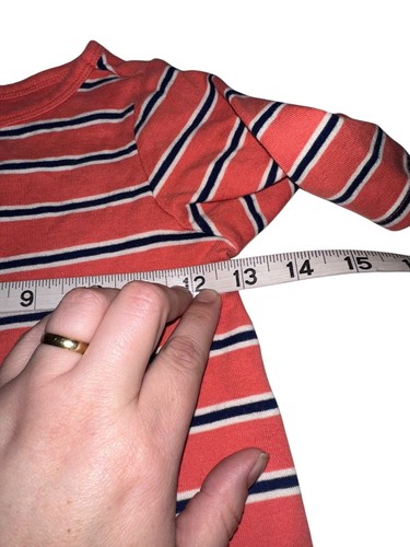 Tea Collection Girls Ruffle Skirt T Shirt Dress Sz 7 Coral Navy White Stripe - Picture 4 of 6