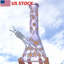 10'' Smoking Hookah Handcraft Pink Daisy Glass Bong Water Pipe +Glass Bowl