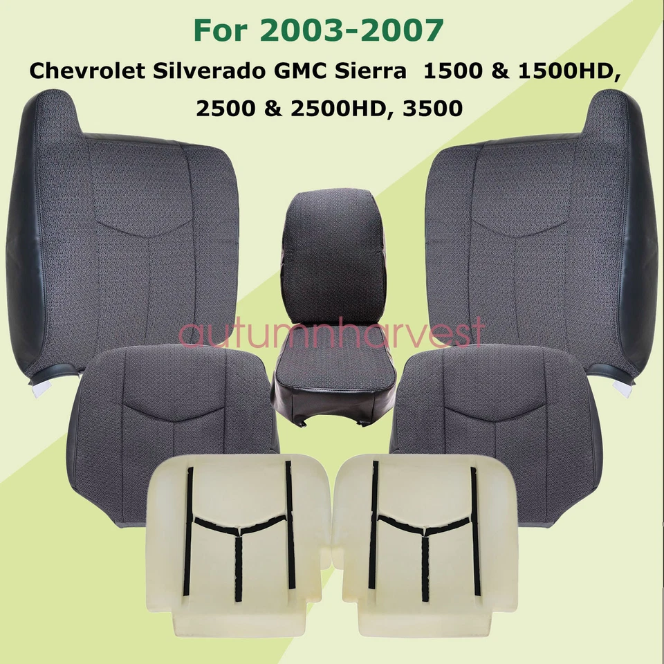 Cubierta de asiento de tela delantera inferior-parte superior gris y espuma para Chevy Silverado 2003-2007 8 piezas Foto 4 de 4