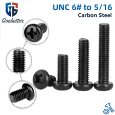 UNC 2 4 6 8 10 1/4 5/16 Black Pozi Phillips Pan Bolts Machine Screws Round Head