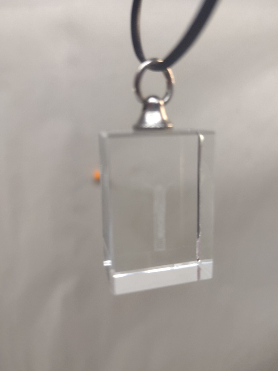Solid Crystal Quartz Cube Square Engraved Edged Cross Pendant View 3