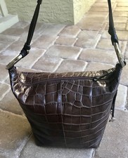 Beautiful Puntotres Dark Brown Alligator Embossed Leather Shoulder Bag