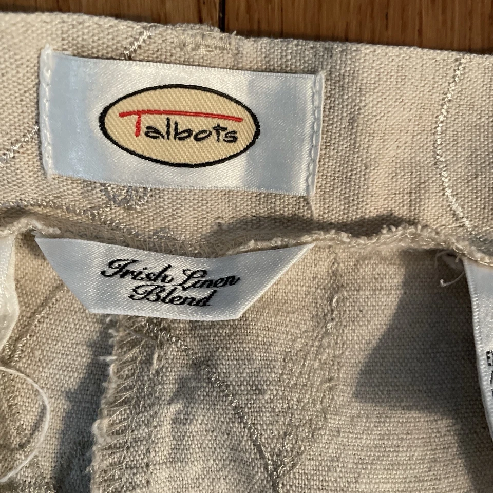 Vintage Talbots Irish Linen Blend Ankle Pant Sz 10 Embroidered Beige Tapered Leg - Image 4 of 4