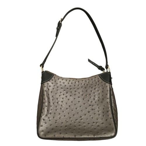 Dooney Bourke Gray Brown Ostrich Embossed Leather Kimberly Shoulder Bag Exotic - Picture 2 of 15