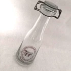 VTG French Milk Bottle 10Inches Tall Heavy Glass Metal Clamp Closure Pristine