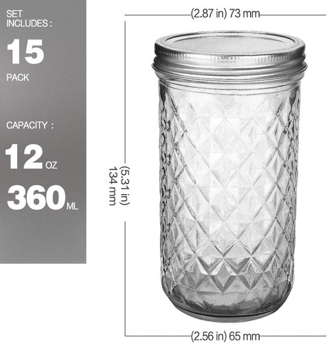 Tarros de masón 12 OZ, tarros de conservas tarros de gelatina con tapas regulares, ideales para mermelada, H... - Imagen 2 de 6