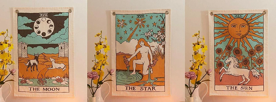 Tapiz Bandera Tarot - El Sol, la Luna y la Estrella Boho Colgante de Pared Pack de 3 Foto 2 de 4