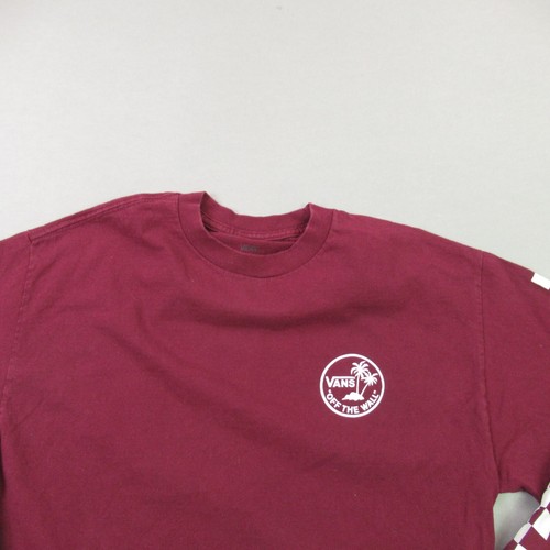 Vans Shirt Boys Medium Long Sleeve Burgundy Crew Neck Lightweight - Picture 2 of 9