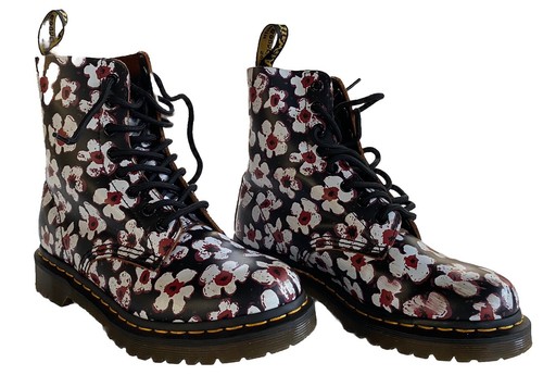 Dr Martens 1460 Pascal Pansy Fayre Red Daisy Floral Leather Ankle Boots US6 UK3