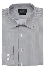 Slim / Tailored Fit Mens Gray Stripe Dress Shirt Wrinkle-Free Cotton By AZAR MAN