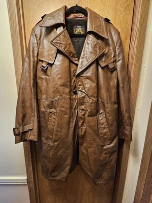 Vintage Leather Trench Coat In Men's Coats & Jackets for sale | eBay