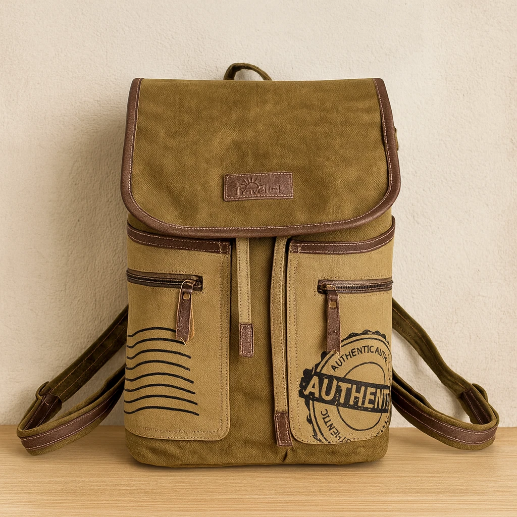 Canvas Laptop Backpack Travel Bag with Leather Accents 16" Vintage Style |  eBay