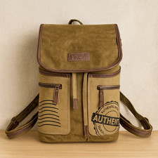 Canvas Laptop Backpack Travel Bag with Leather Accents 16" Vintage Style