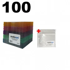 100 SLIM ASSORTED Color CD Jewel Cases & 100 OPP Bags