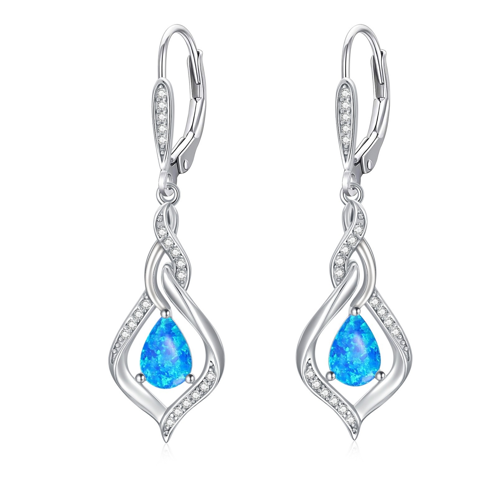 Blue Earrings 925 Sterling Silver Infinity Heart Dangle Jewelry Gifts