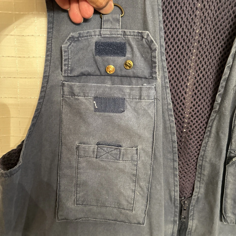 Eddie Bauer Fishing Vest Black Tag - Vintage 80s Outdoor Gear 19 Pockets Blue - Image 4 of 4