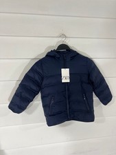 New Zara Kids Navy Blue Puffer Jacket Hoodie Zipper Size 6 Years Y670A