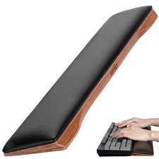 Keyboard Wrist Rest Ergonomic Memory Foam PU Leather Wood Base Black Support