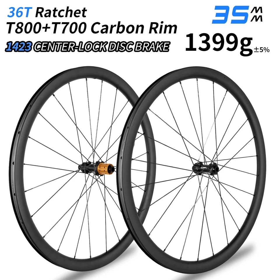 700C 35mm Carbon Wheelset 36T Hub Center Lock 1399g Aero Butted Spokes - Image 4 of 4