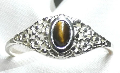 🐯 Tigerauge Ring 925 Silber vintage strukturiert Gr. 60 (19,1) Unikat 🐯 - Bild 1 von 4