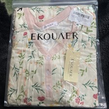 NIP EKOUAER PAJAMA SET BUTTON DOWN SLEEPWEAR SHORT SLEEVE LONG PANTS SIZE MEDIUM