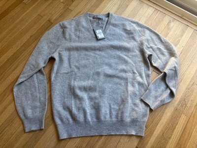 neiman marcus mens 100% cashmere vneck sweater heather grey brand new