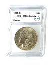 1898"O" MORGAN SILVER $1., BU, LIKE LUSTER, MS60 Details (cleaned)