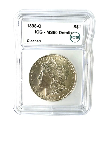 1898"O" MORGAN SILVER $1., BU, LIKE LUSTER, MS60 Details (cleaned)