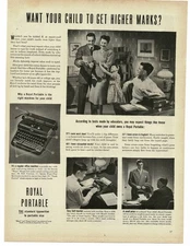 1946 Royal Portable Typewriter parents check out son's report card Print Ad