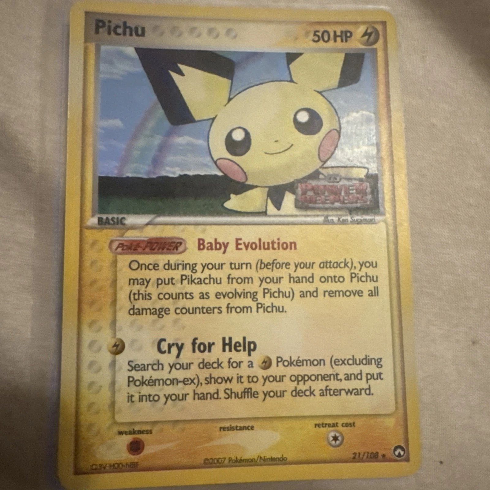 Deal for Pokemon Pichu 21/108 EX Power Keepers STAMPED Holo Rare Trading Card