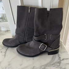 NWOT Vince Camuto Wethima Moto Boots  Dark Slate Gray Verona Leather Suede 8.5 M