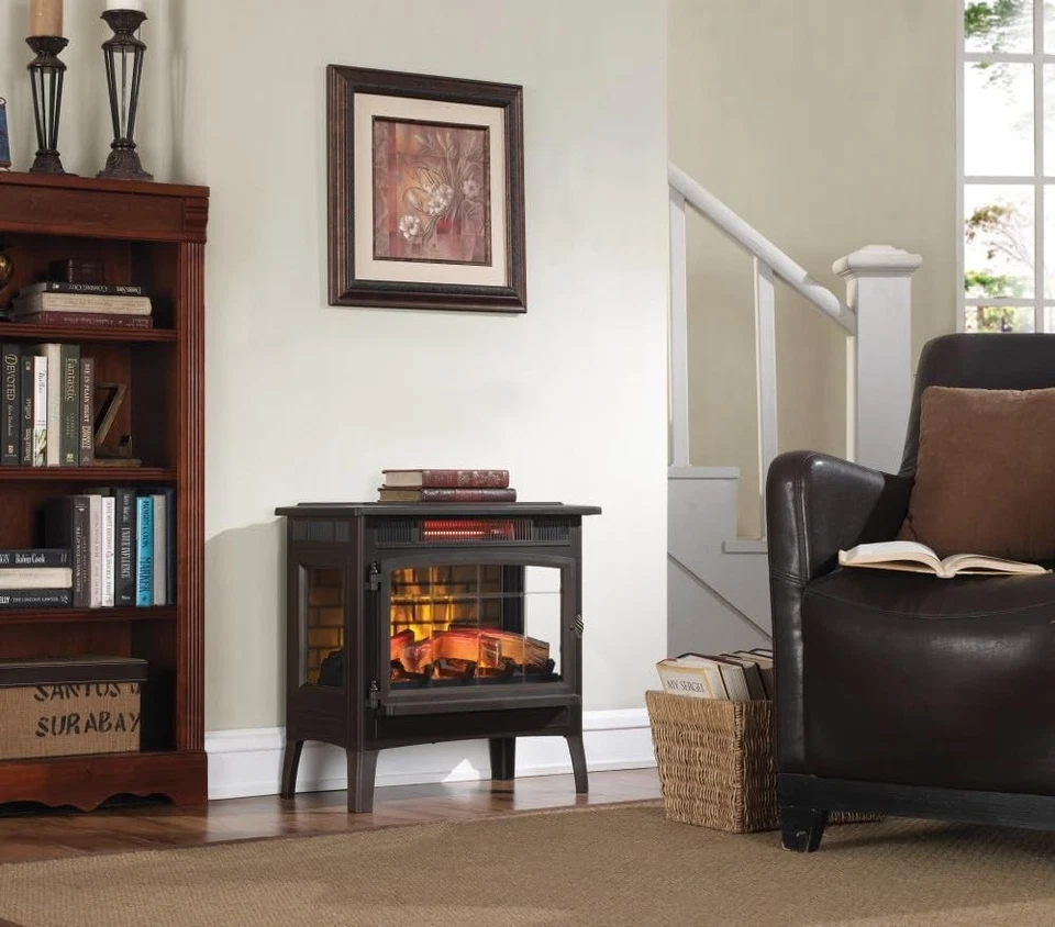 Charming 3D Flame Effect Electric Fireplace - 1,000 Sq Ft Indoor Heater, Bronze - Image 4 of 4